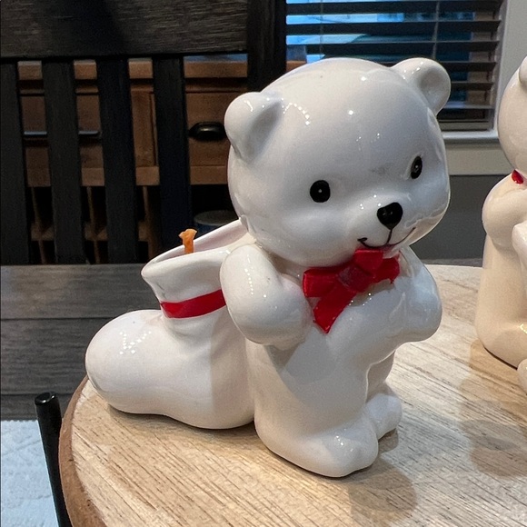 RUSS White Bear Candle Holders with Red Accents - Picture 5 of 15